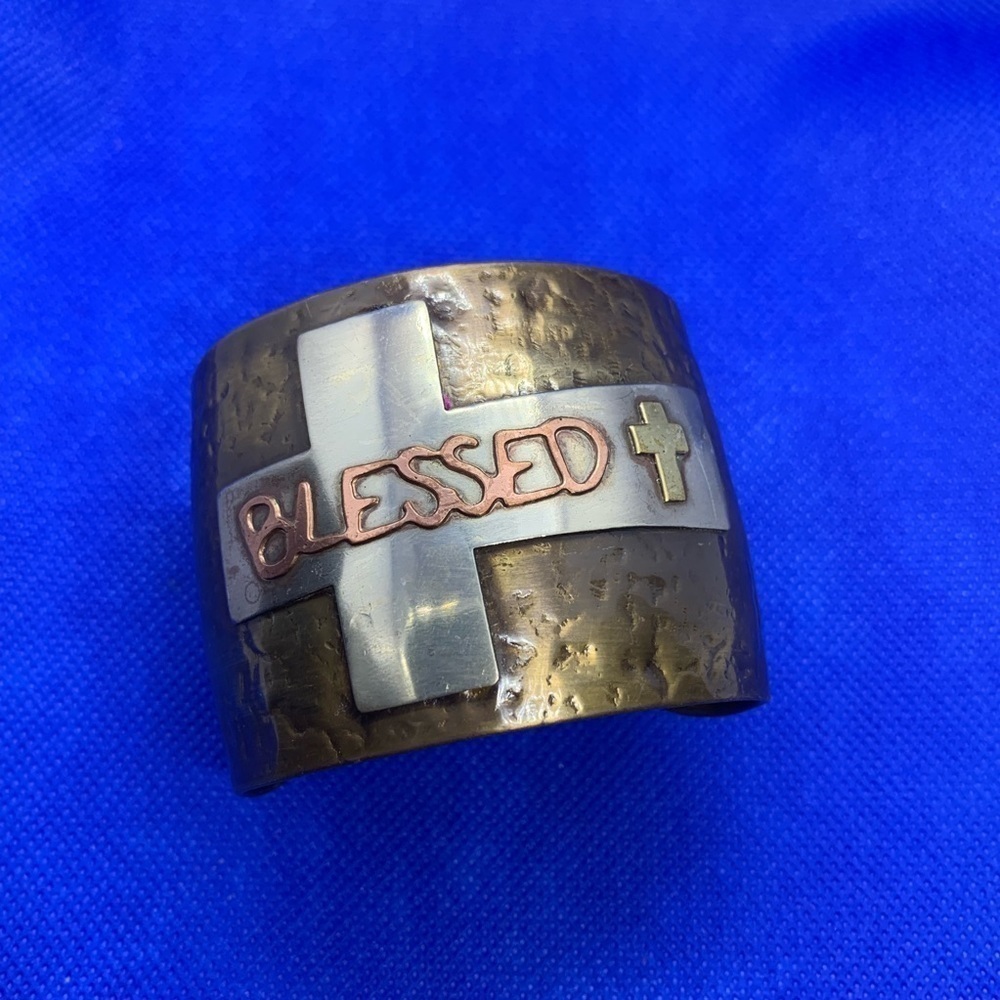 Distressed Western Blessed Brass Heavy Duty Metal Bracelet